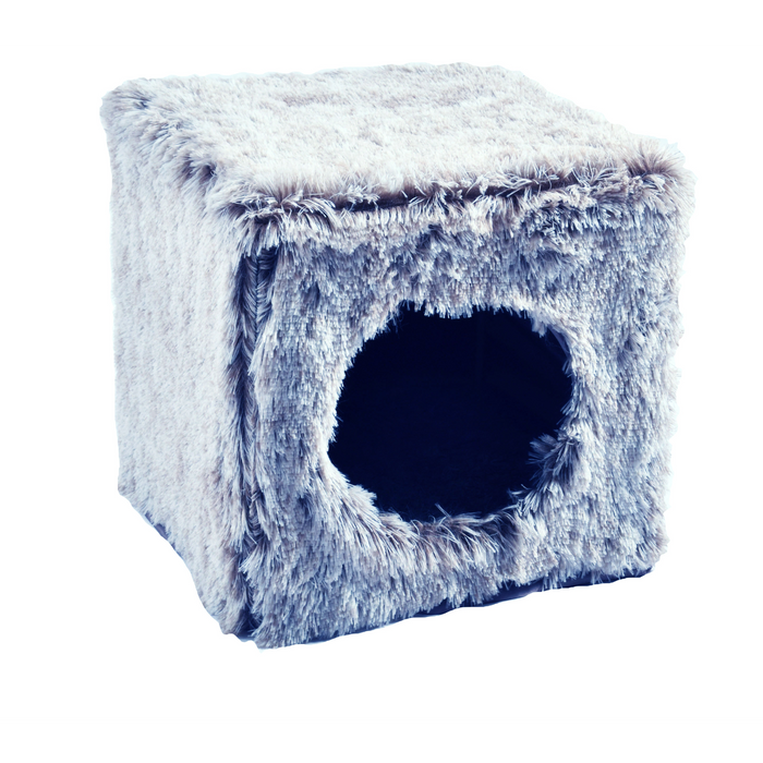 Cube Furry Cat Box Bicolour Black