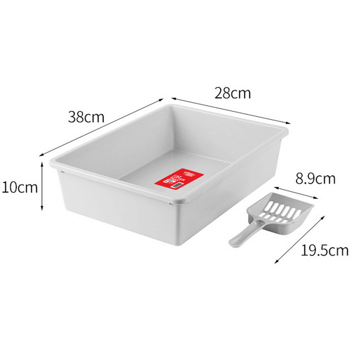 Cat Litter Tray with Scoop White, Medium, 38 x 28 x 10 cm