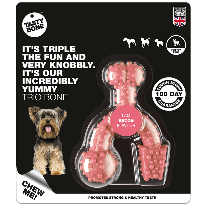 TastyBone Nylon Trio Bone Toy Dog, Bacon Flavor
