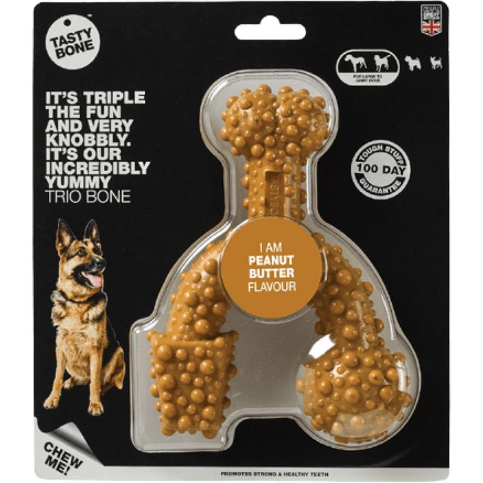 TastyBone Nylon Trio Bone Toy for Large Dogs, Peanut Butter Flavor