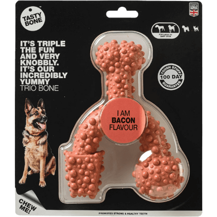 TastyBone Nylon Trio Bone Toy for Large Dogs, Bacon Flavor