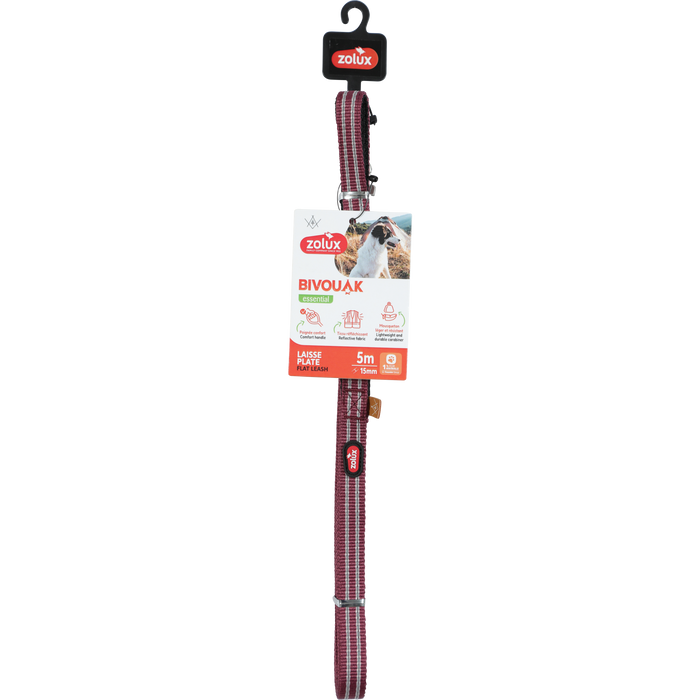 BVK Flat Lead for Dog Red, 5 m/15 mm