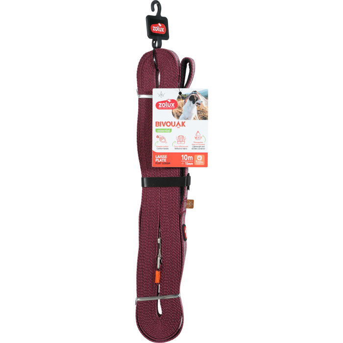 BVK Flat Lead for Dog Red, 10 m/15 mm