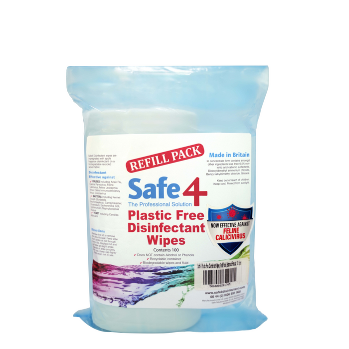 Safe 4 Plastic Free Disinfectant Wipes, Refill Pack, Enhanced Formula, 100 wipes