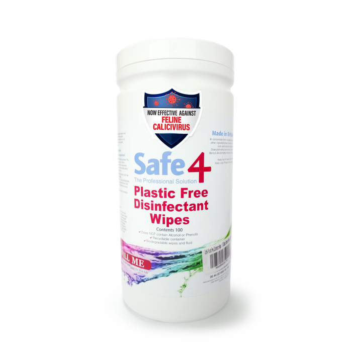 Safe4 Plastic Free Disinfectant Wipes 1:10 Dilution, Enhanced Formula, 100 wipes