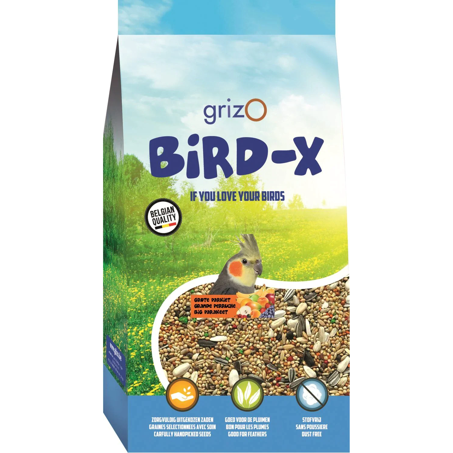 GRIZO  LARGE PARAKEET / COCKATIEL SUPER WITH FRUITS BIRD-X WITHOUT HEMPSEED 20KG