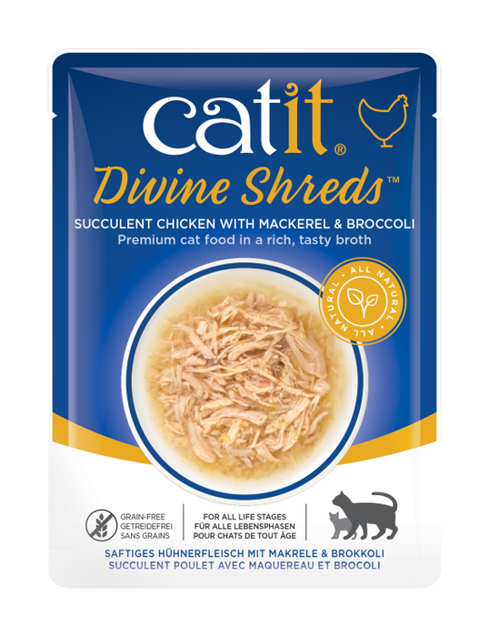 Catit Divine Shreds, Chicken with Mackerel & Broccoli, 75g, 18pcs/box