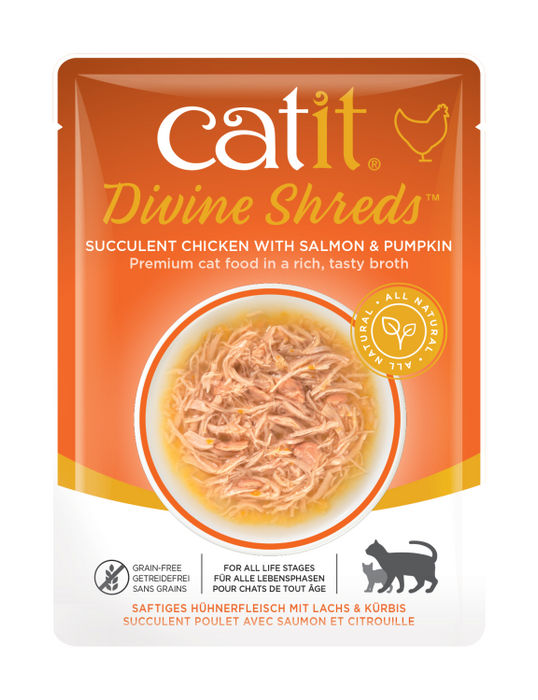 Catit Divine Shreds, Chicken with Salmon & Pumpkin 75g, 18pcs/box