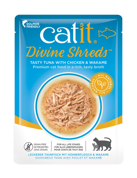 Catit Divine Shreds, Tuna with Chicken & Wakame 75g, 18pcs/box