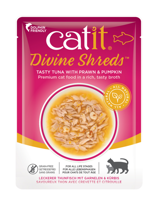 Catit Divine Shreds, Tuna with Prawns & Pumpkin 75g, 18pcs/box