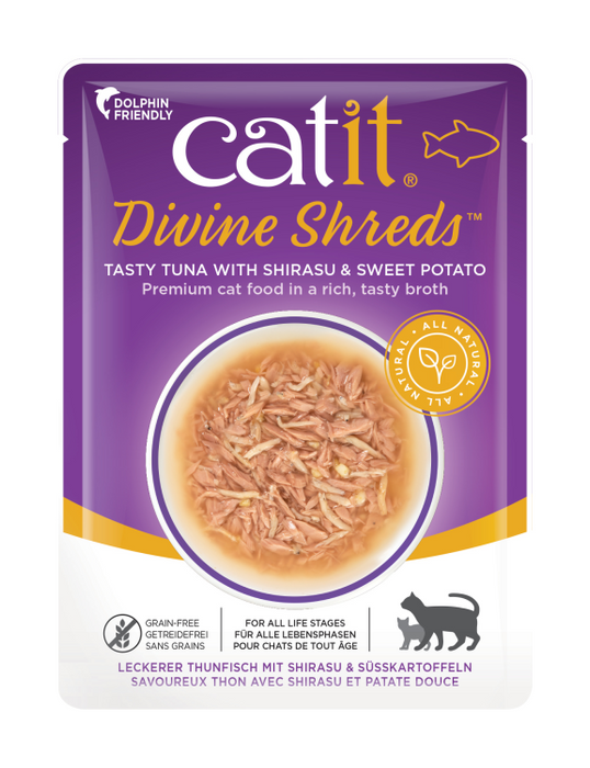 Catit Divine Shreds, Tuna with Shirasu & Sweet Potato 75g, 18pcs/box