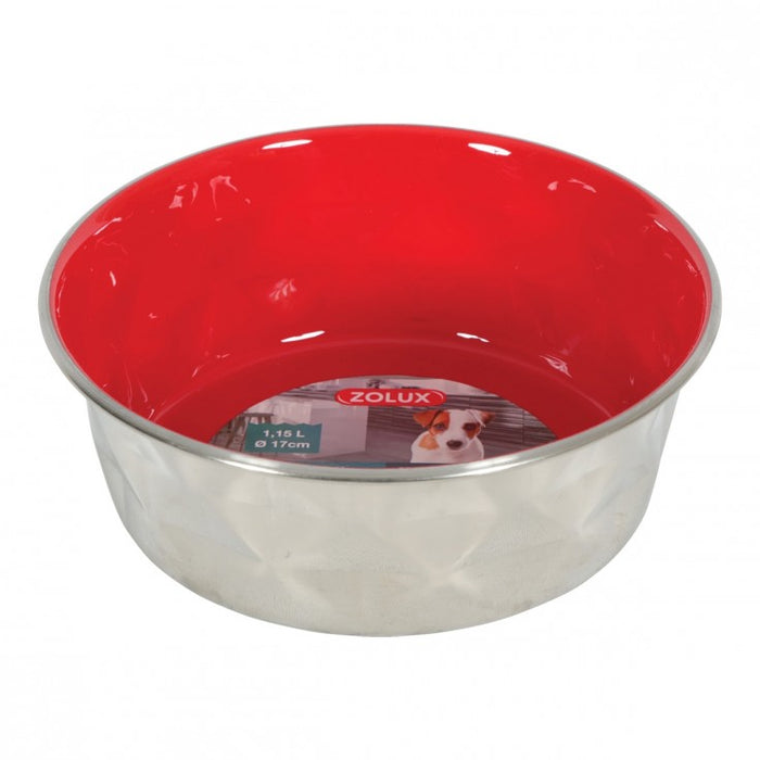 Diamonds Stainless Non-Slip Dog Bowls - Red 1.15L